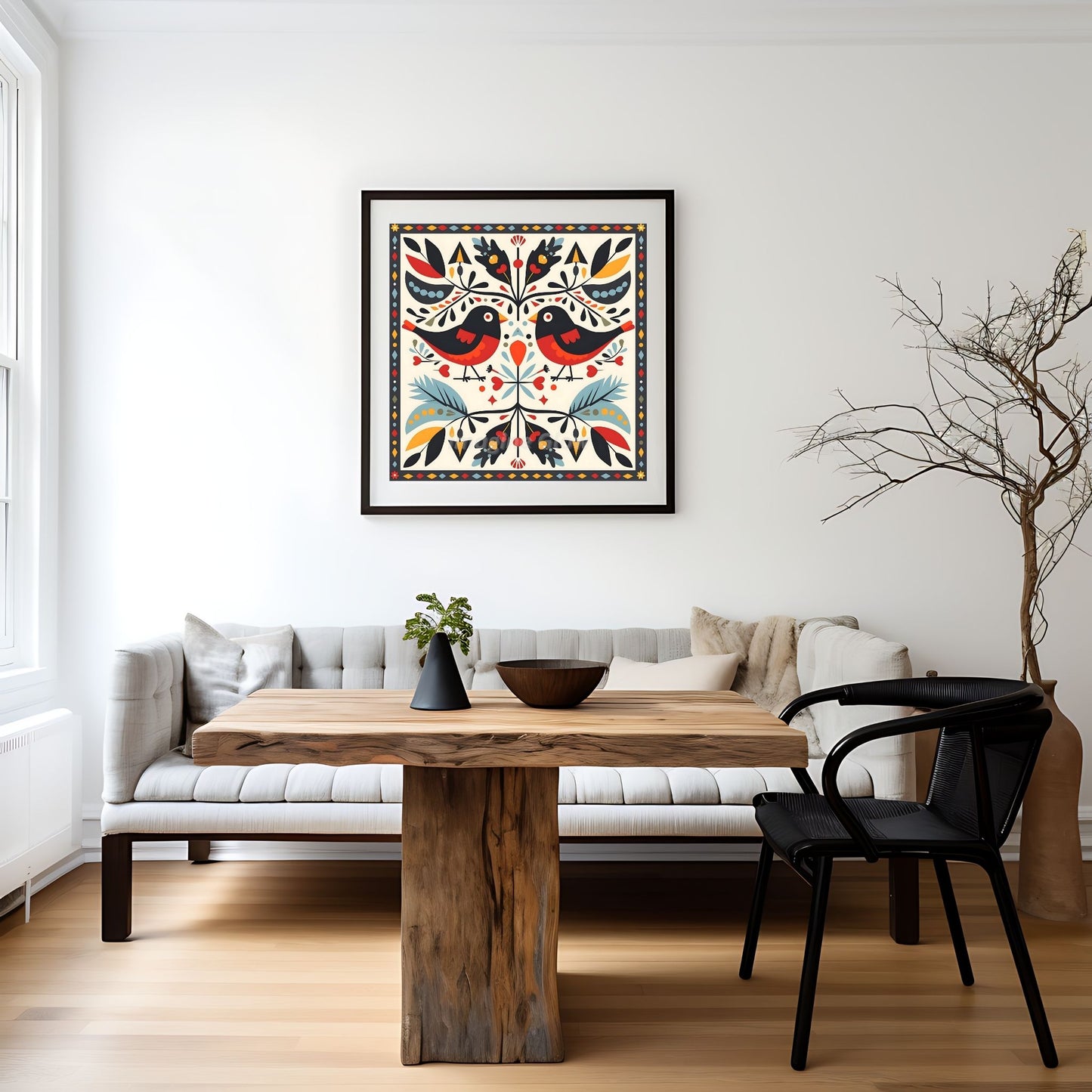 Elegant abstract wall art featuring a boho robin design.