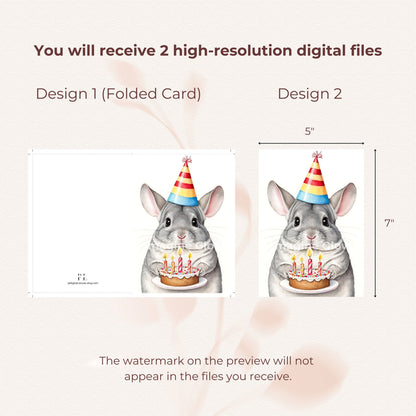 Chinchilla birthday card, ideal for pet enthusiasts, available as a printable