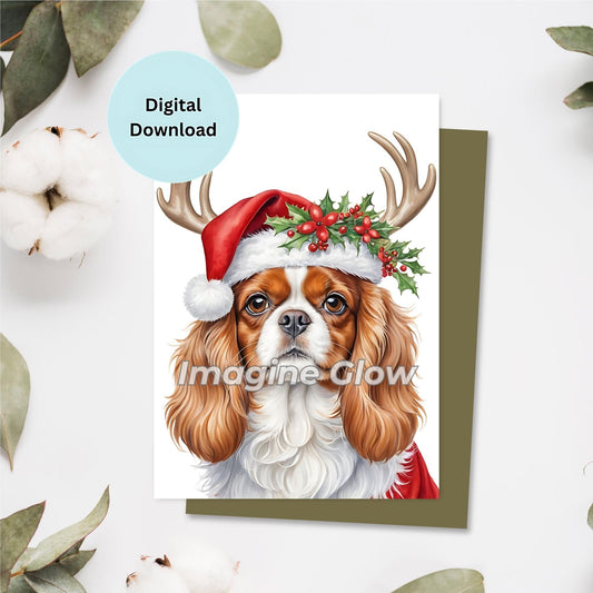 Cavalier King Charles Spaniel Christmas Card with festive dog design.