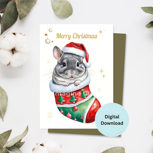 Adorable Chinchilla Holiday Card for Sending Warm Wishes - Printable Design