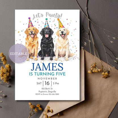 Personalized Golden Retriever birthday invitation for dog lovers.