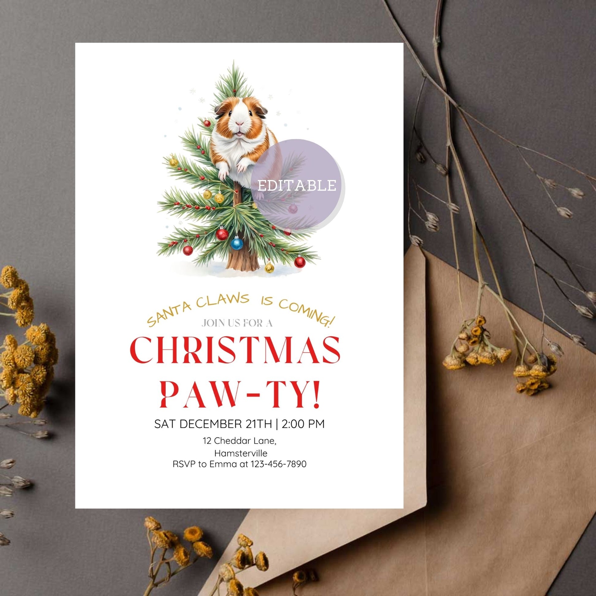 Printable Canva Design for Guinea Pig and Hamster Holiday Invitations