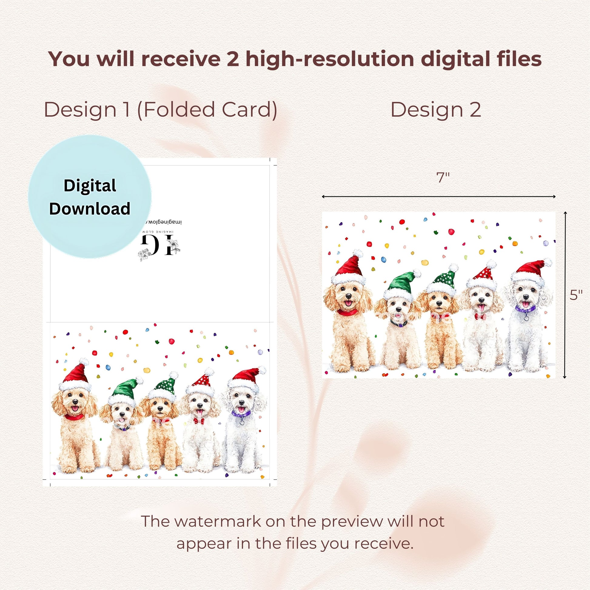 Joyful holiday party card showcasing adorable Poodle dogs