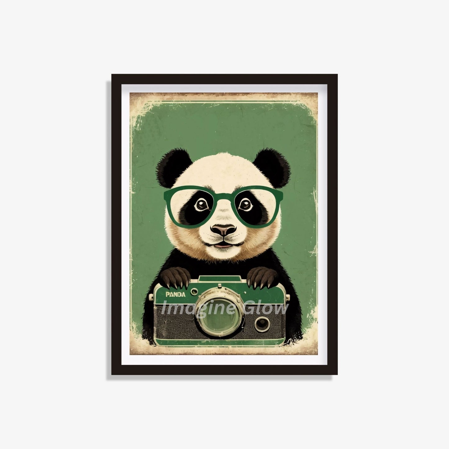 Printable retro animal poster featuring a panda wearing glasses