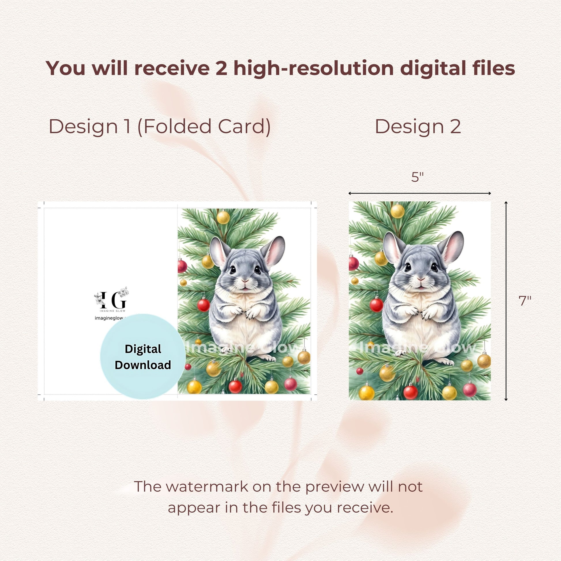 Printable Holiday Greeting Card with a Cute Chinchilla Theme