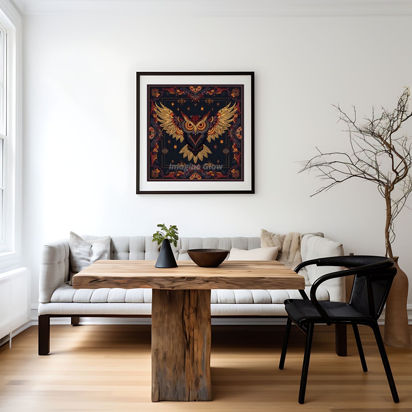 Owl print ideal for enhancing living rooms and creative areas