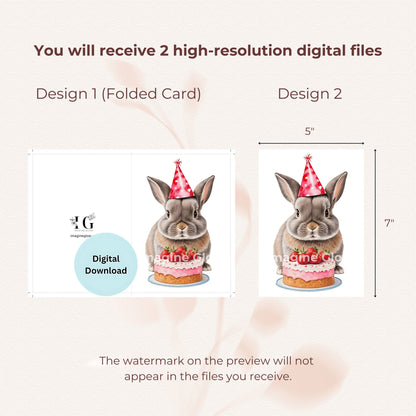 Printable bunny birthday greeting card for all ages.
