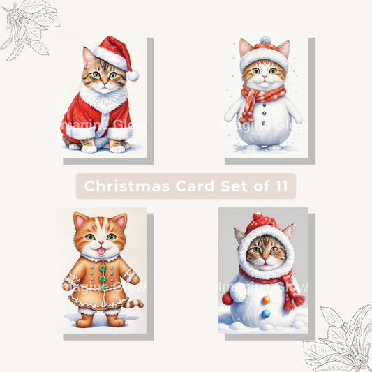 Cat Christmas Card Set E with Festive Holiday Designs
