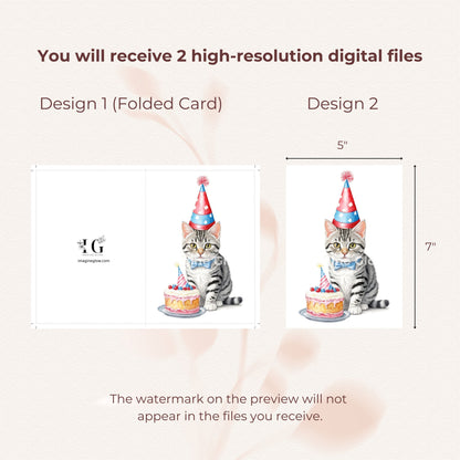 American Shorthair cat-themed birthday card, available as a printable download.