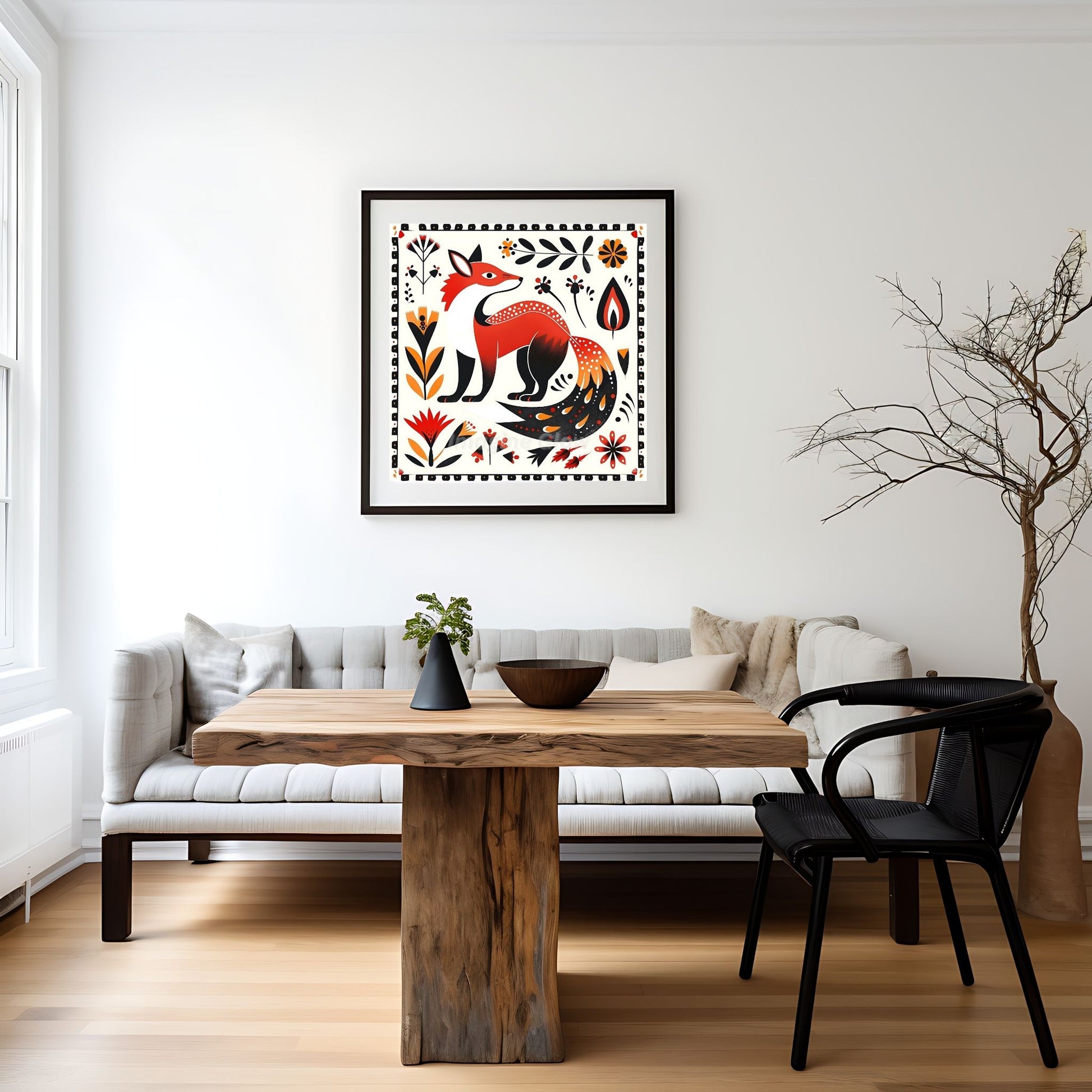 Stylish abstract wall art featuring a boho fox design.