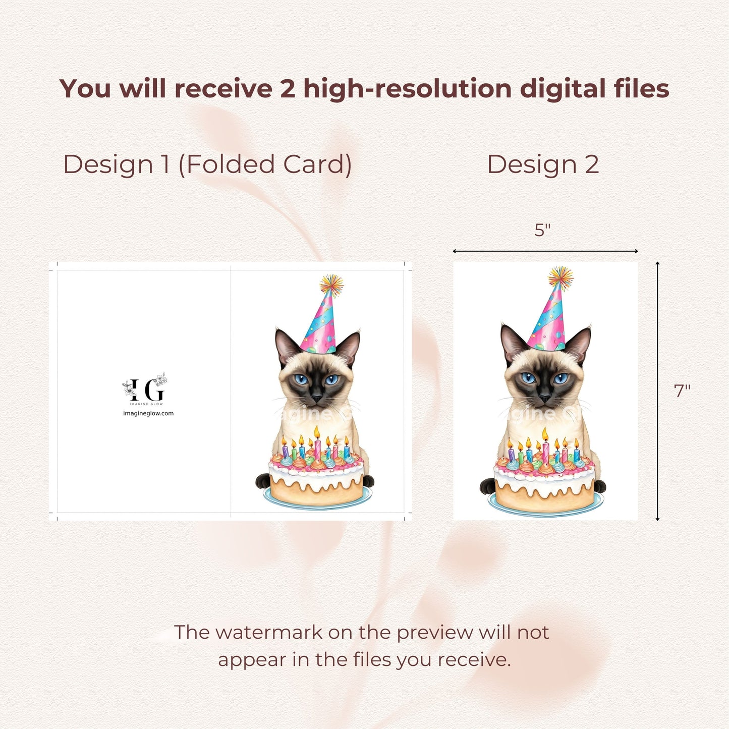 Adorable cat-themed birthday card featuring a Siamese cat