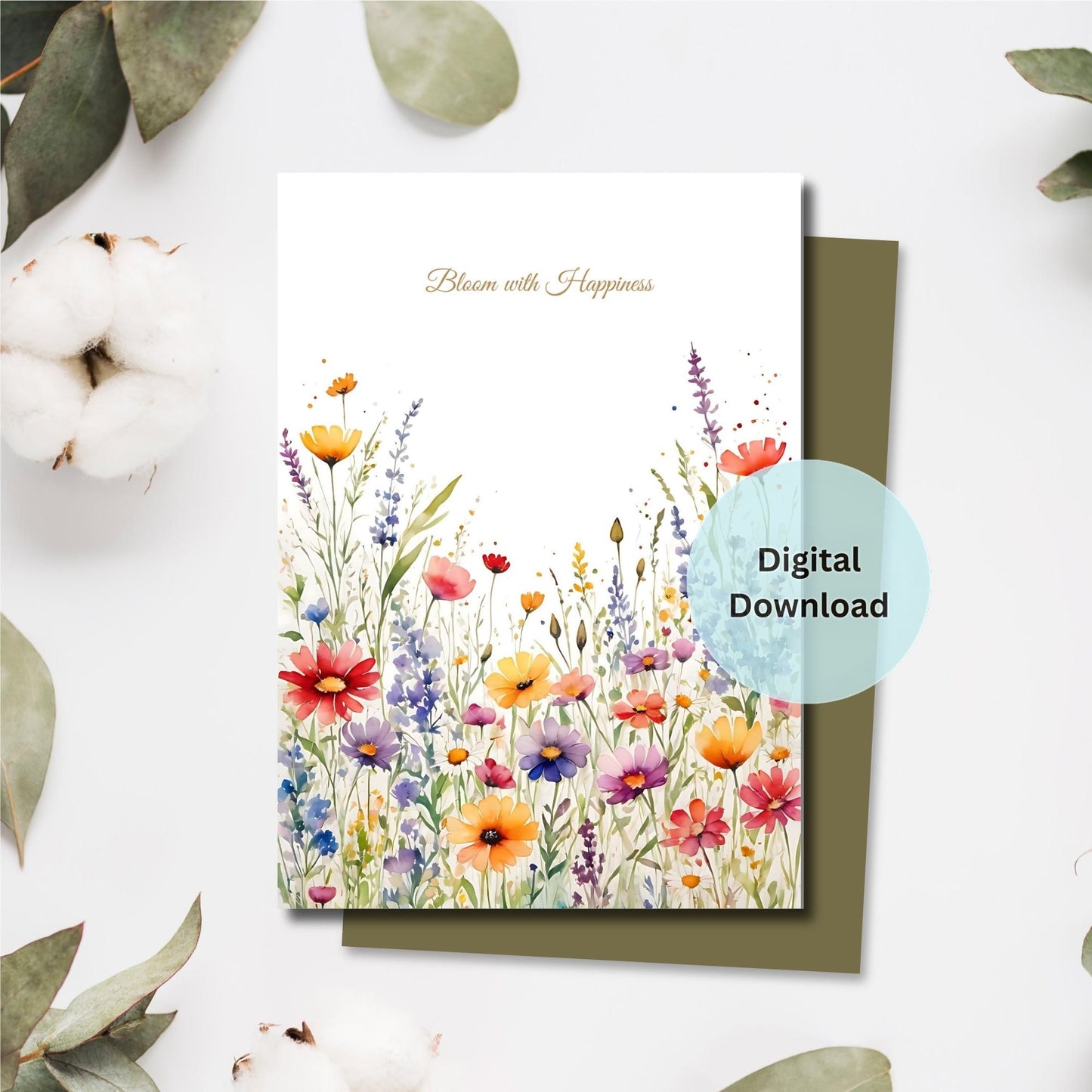 Floral card suitable for thank you, congratulations, and more