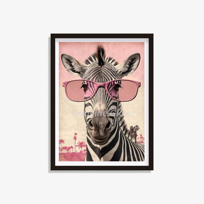 Fun zebra with glasses art print for playful wall decor