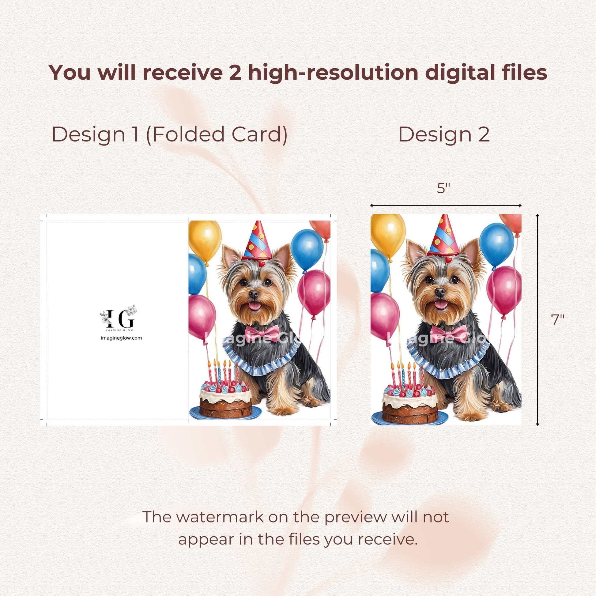 Adorable pet greeting card showcasing a Yorkshire Terrier for birthday celebrations