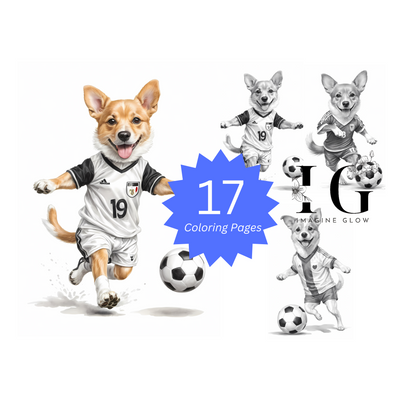 17 soccer dog outfits printable coloring pages for kids and adults.