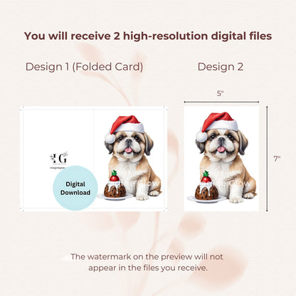 Printable Christmas dog card featuring an adorable Shih Tzu.
