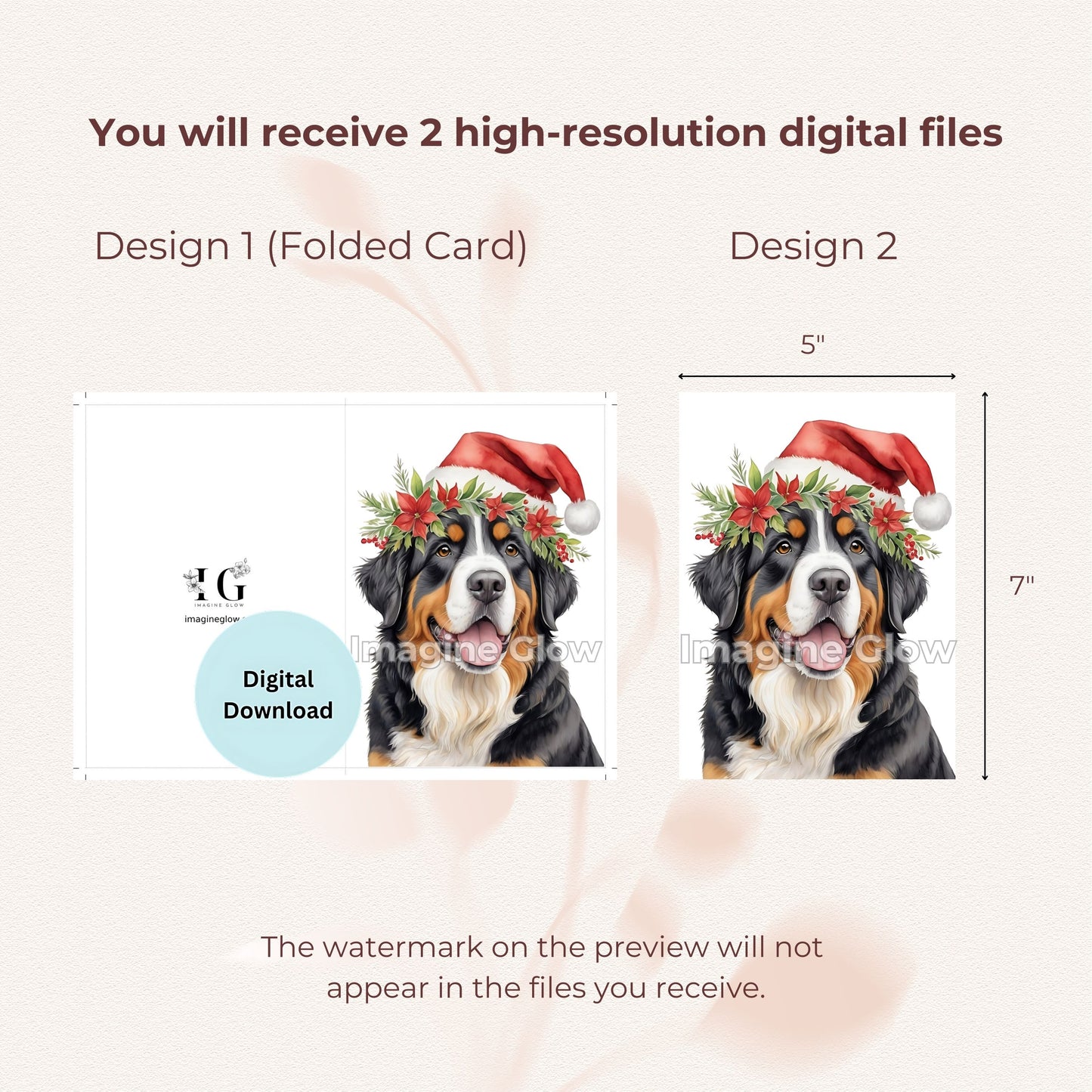 Festive Bernese Mountain Dog Christmas card for dog lovers.