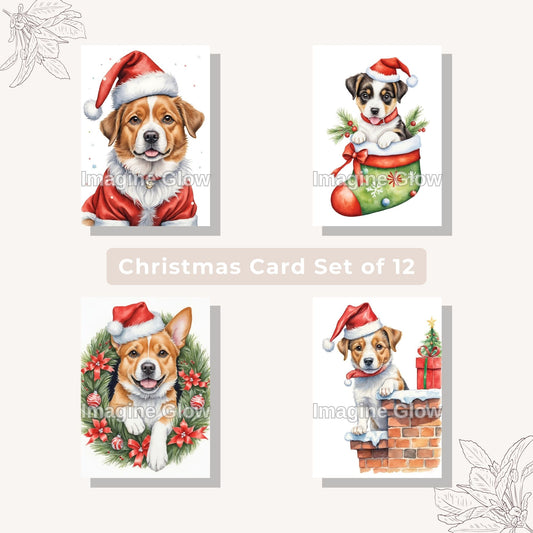 Dog Christmas card set featuring 12 unique festive designs