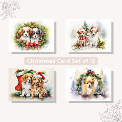 Dog Christmas card set printable featuring 12 unique festive designs