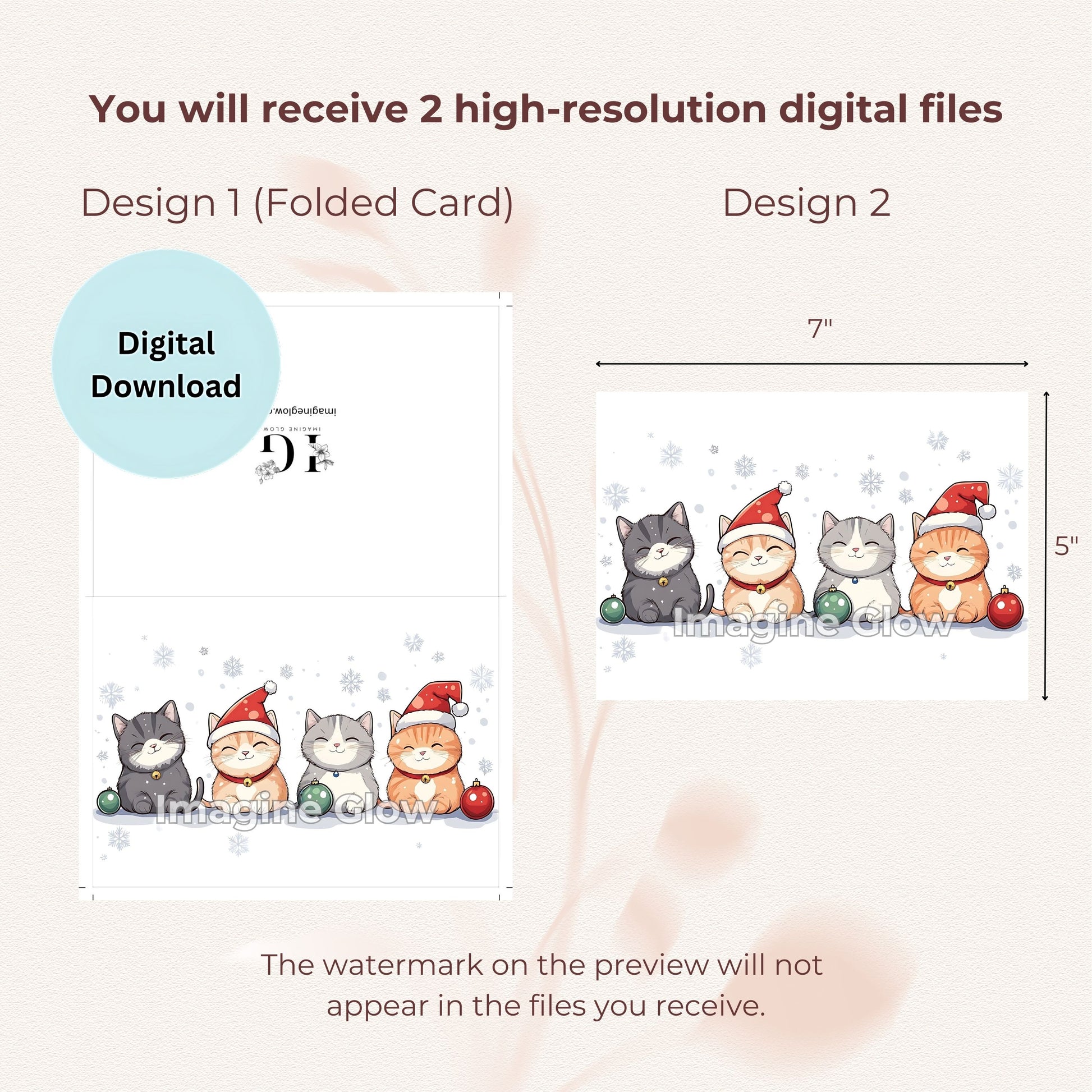 Holiday card set A with cats, ideal for sending Christmas wishes.