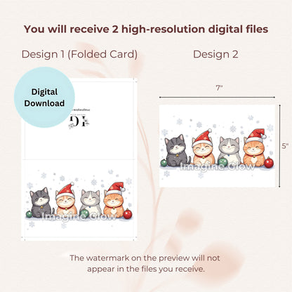 Holiday card set A with cats, ideal for sending Christmas wishes.