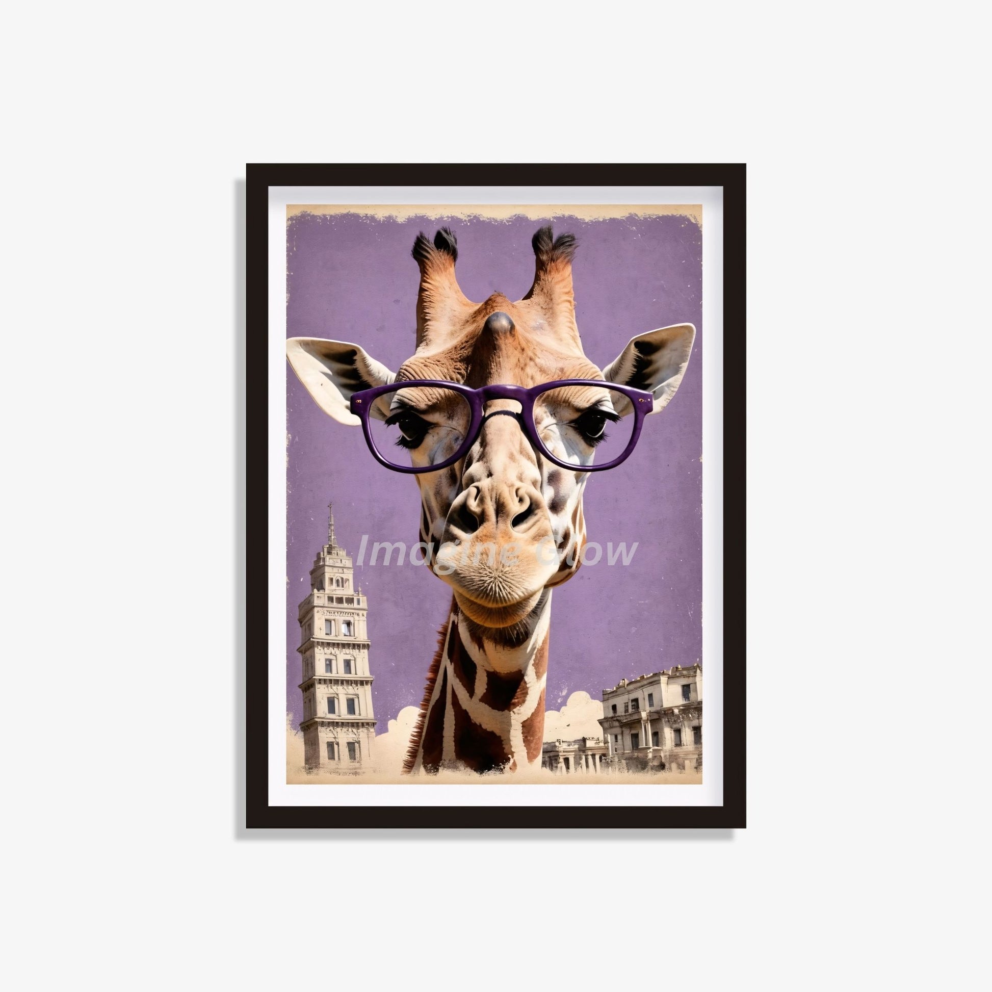 Fun giraffe with glasses art print for playful home decor