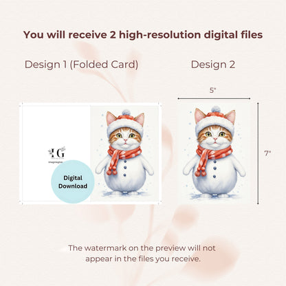 Cat-themed Christmas card set for pet lovers, available as a digital download.
