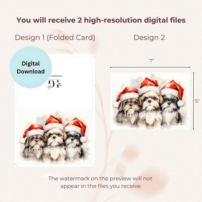 Printable Christmas dog card featuring an adorable Shih Tzu.
