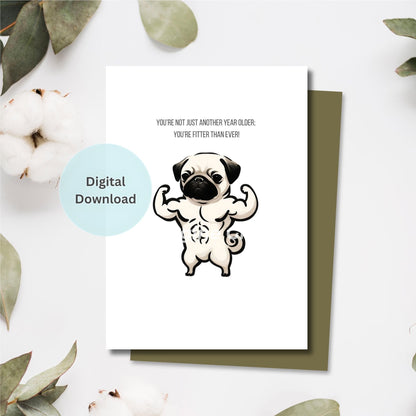 Cute Pug Greeting Card Digital Download