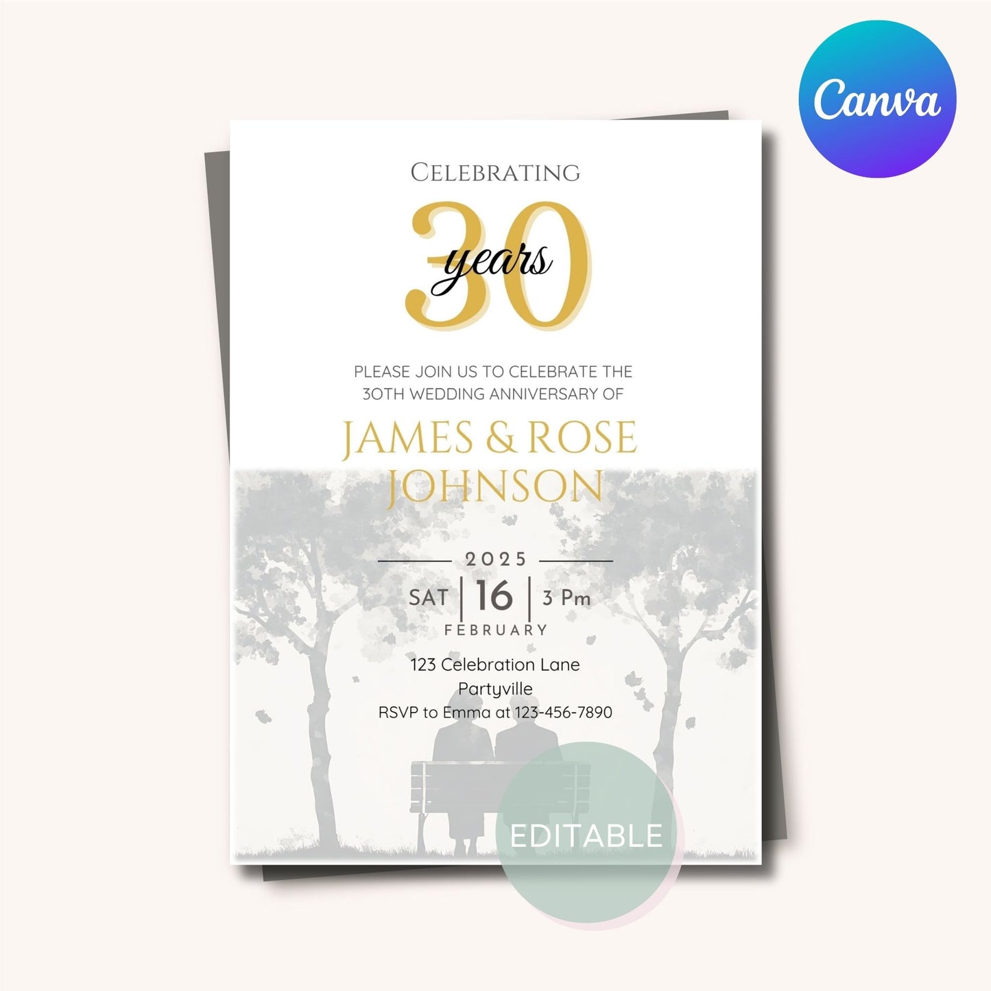 Milestone Anniversary Invite - Printable & Mobile Canva Design for any celebration
