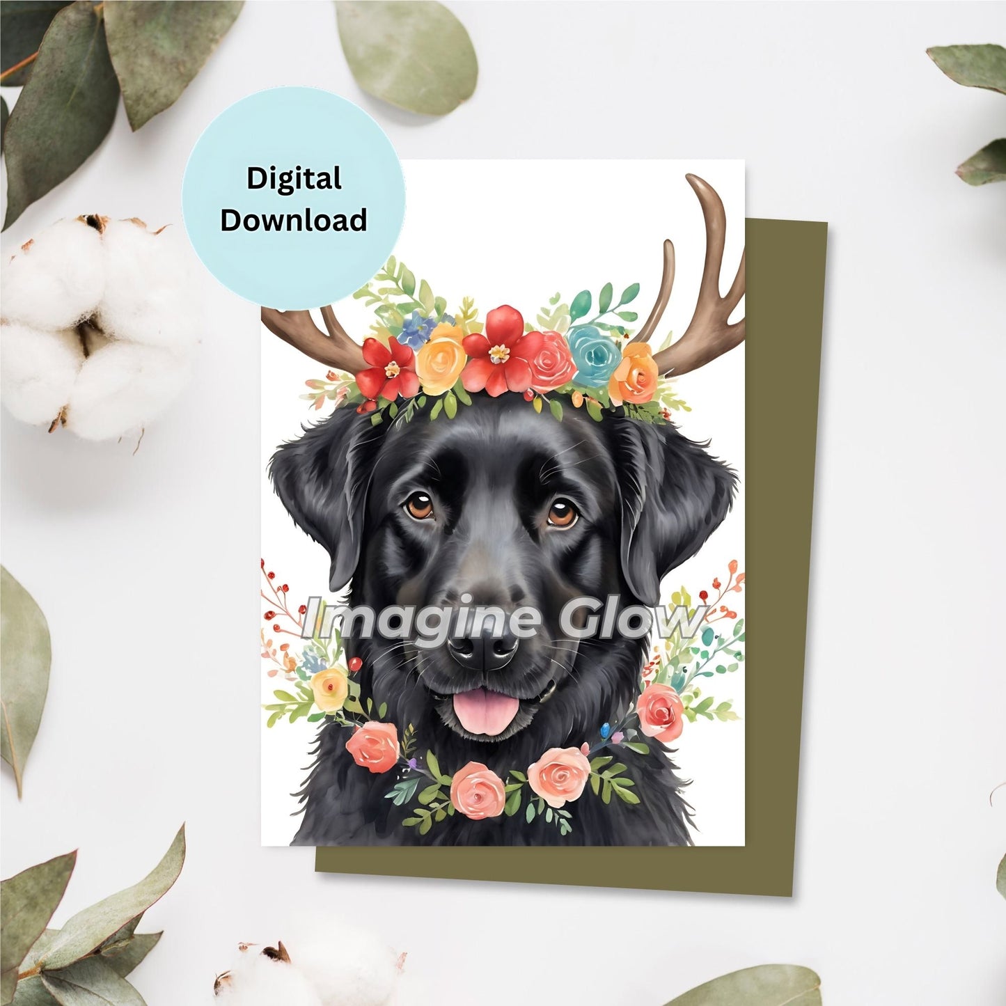 Printable Christmas card featuring a Black Labrador Retriever.