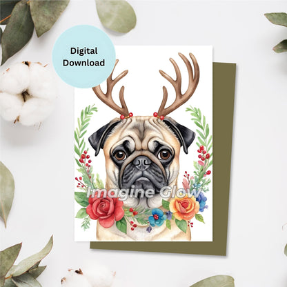 Pug Dog Christmas Card - Dog Festive Card