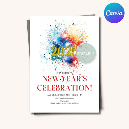 Printable Fireworks New Year's Eve Party Invite Design