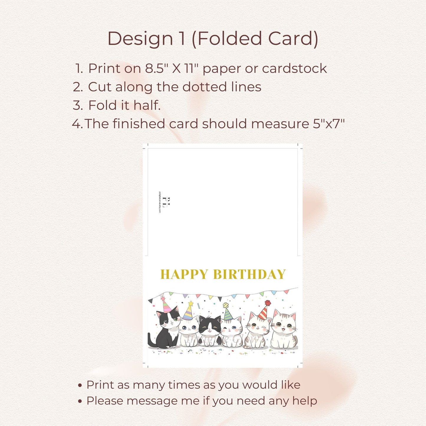 Cat-themed birthday card with playful feline illustrations, great for cat enthusiasts.