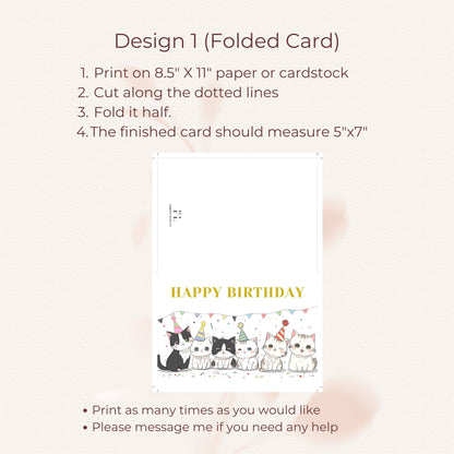 Cat-themed birthday card with playful feline illustrations, great for cat enthusiasts.