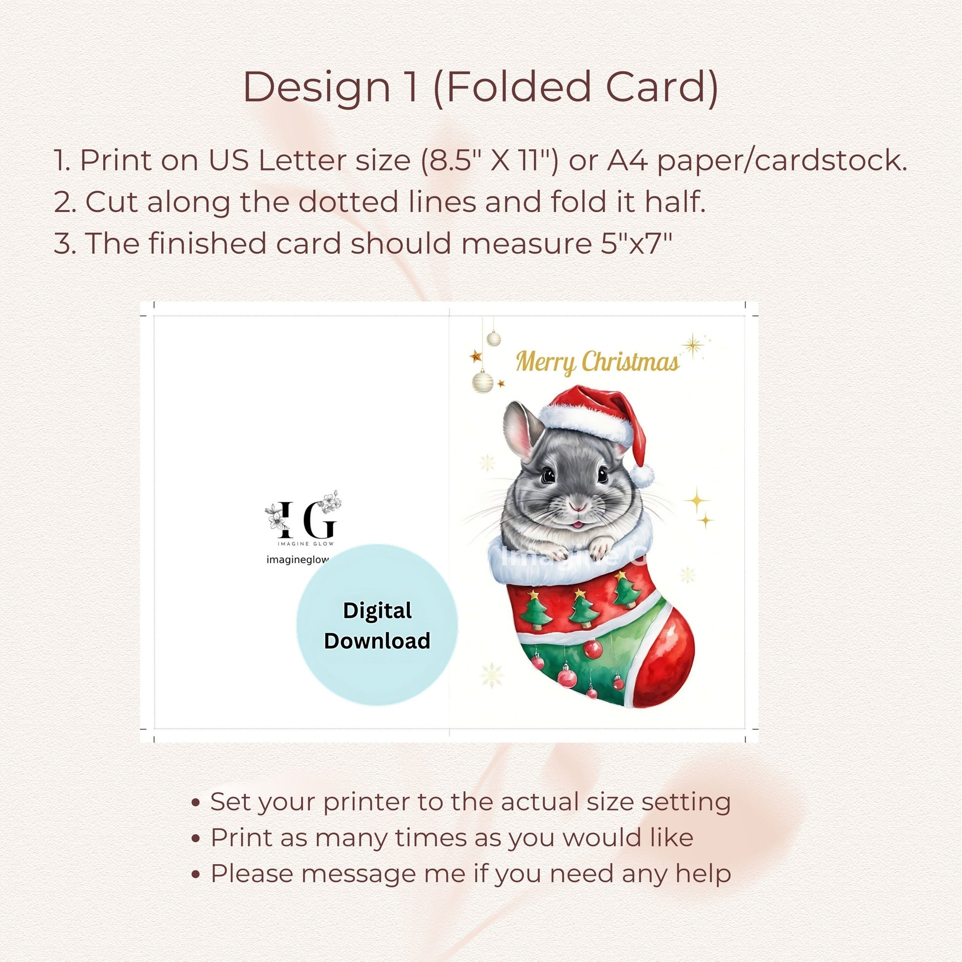 Printable Holiday Greeting Card with a Cute Chinchilla Theme