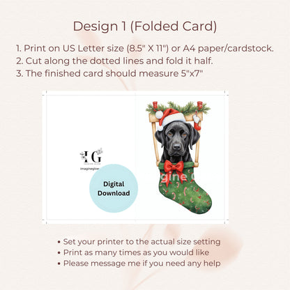 Cute Black Labrador Retriever printable Christmas card for dog lovers.