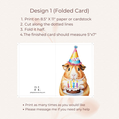 Easy-to-print guinea pig card for sending heartfelt birthday wishes