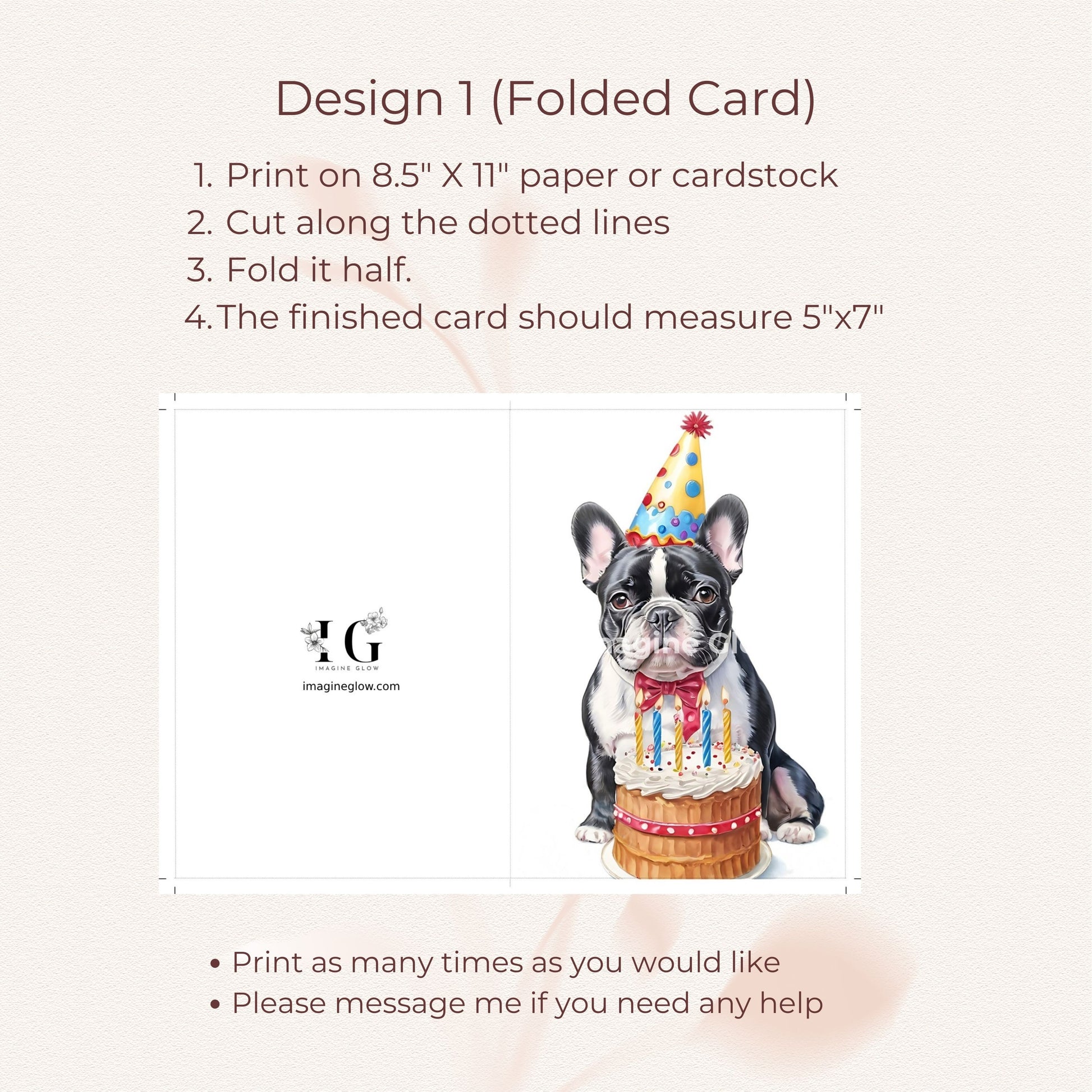 Printable birthday card designed for French Bulldog lovers