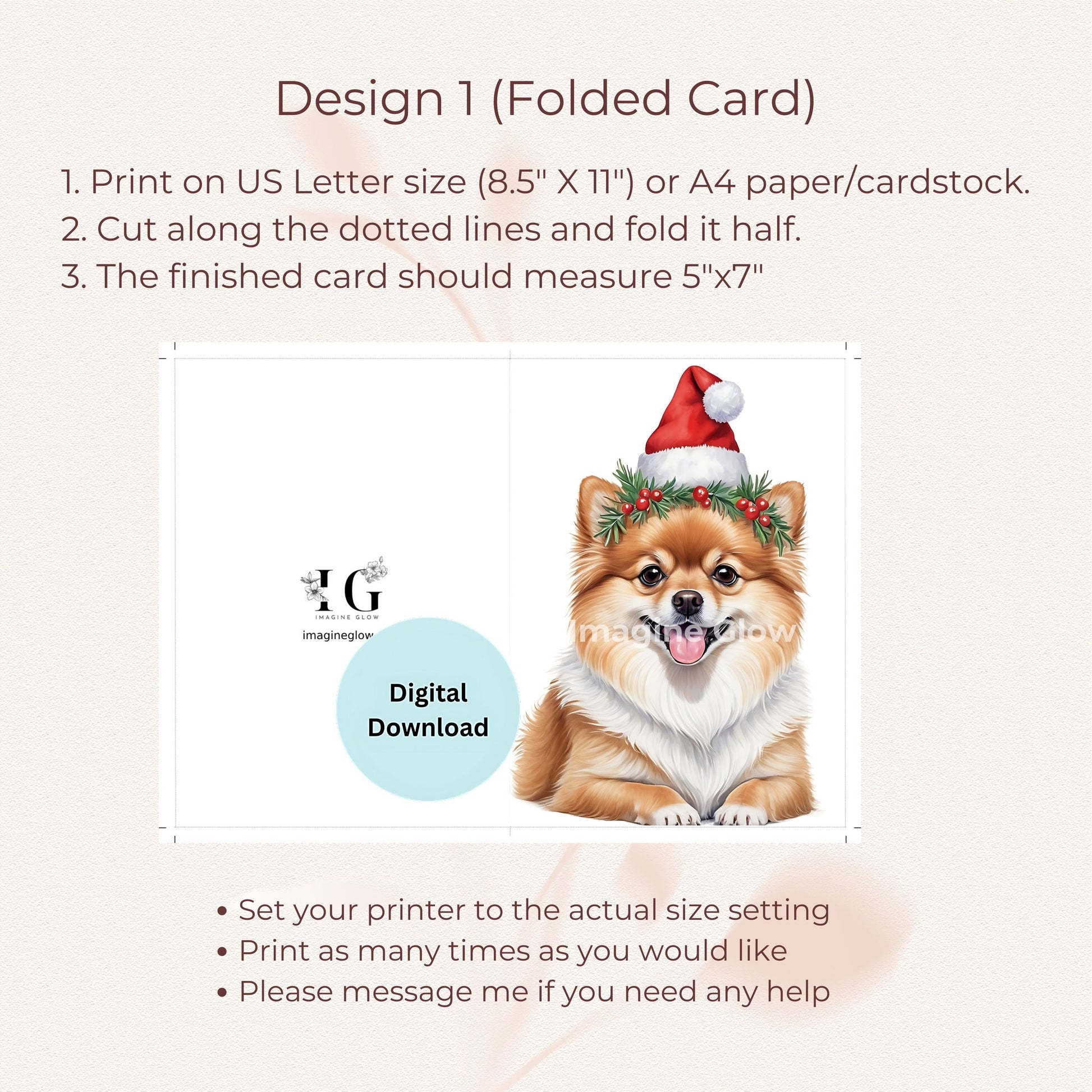 Pomeranian holiday greeting card, perfect for Christmas celebrations.
Digital download Christmas card featuring a Pomeranian dog.
Festive dog Christmas card with a joyful Pomeranian design.
