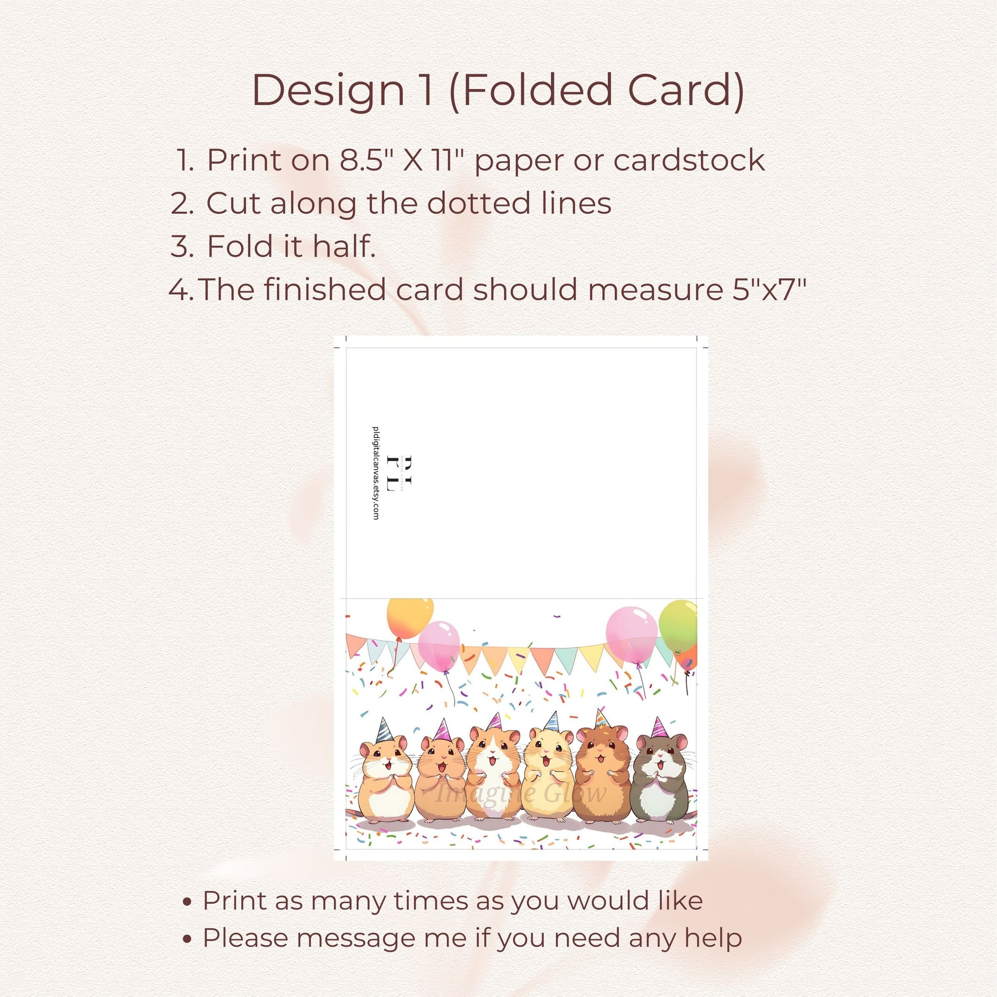 Printable birthday card showcasing a whimsical hamster design