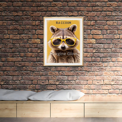 Retro raccoon wearing glasses art for a unique and stylish wall piece