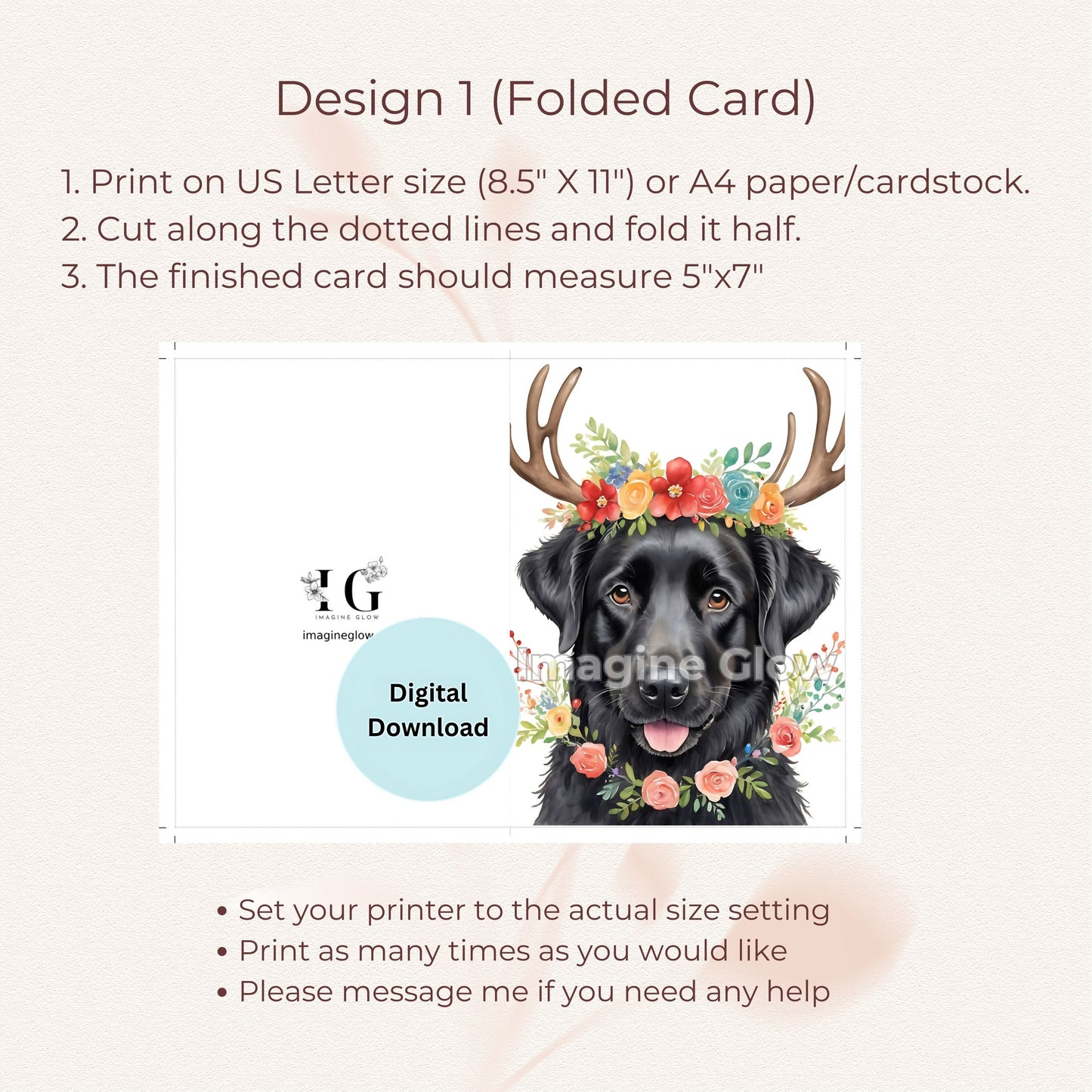 Cute Black Labrador Retriever on a printable Christmas greeting card.