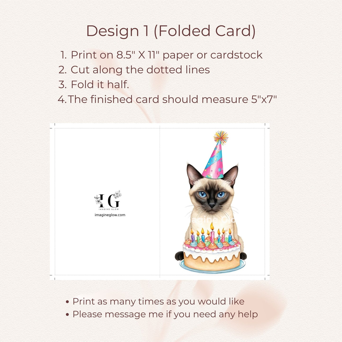 Personalized printable card for cat lovers celebrating a birthday