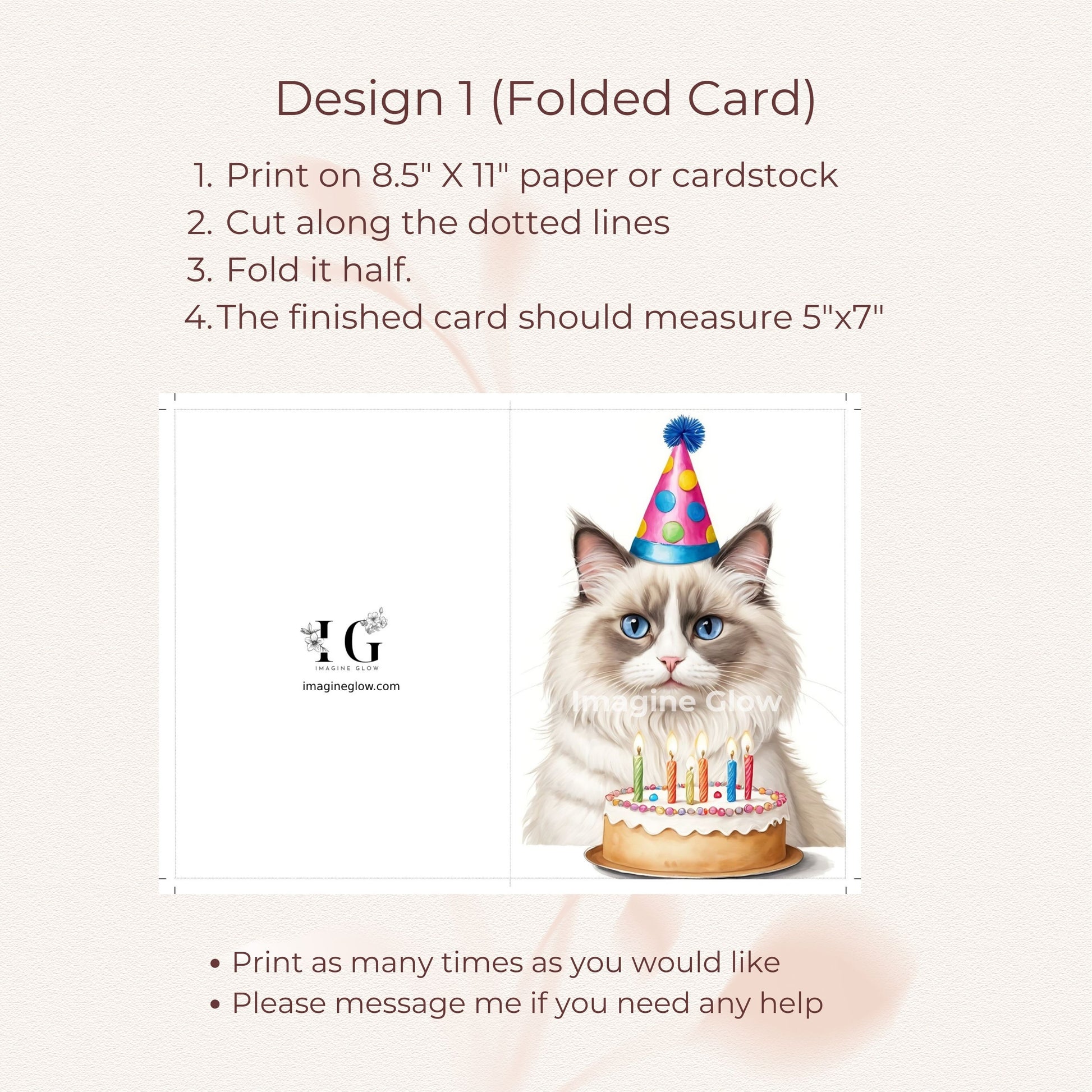 Adorable cat-themed birthday card featuring a Ragdoll cat