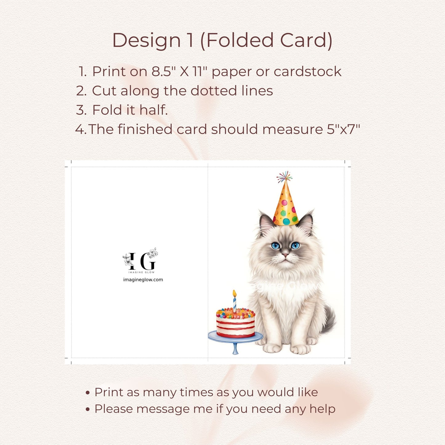 Adorable cat-themed birthday card featuring a fluffy Ragdoll cat