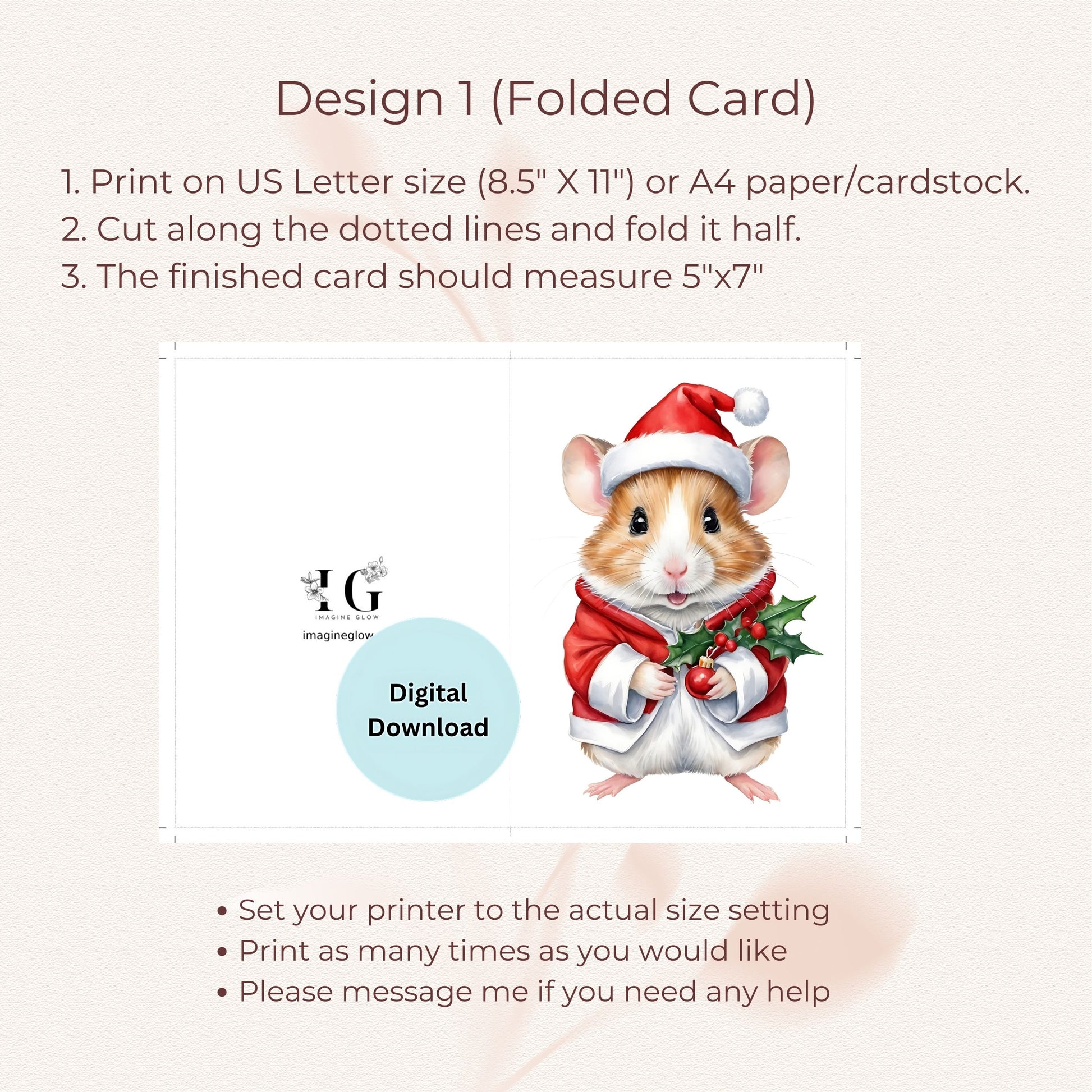 Digital hamster Christmas card set, perfect for sending holiday cheer to family and friends.
