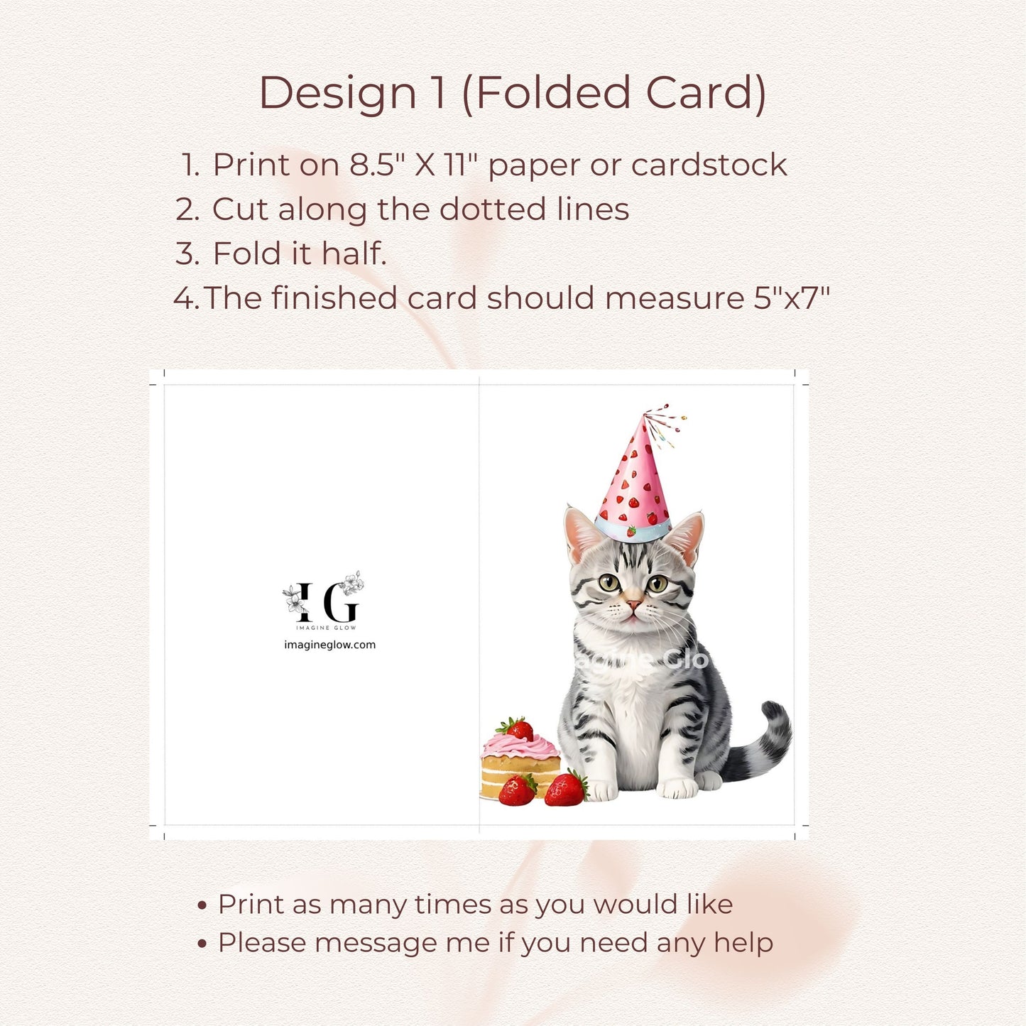 Adorable American Shorthair cat birthday card, perfect for printing.