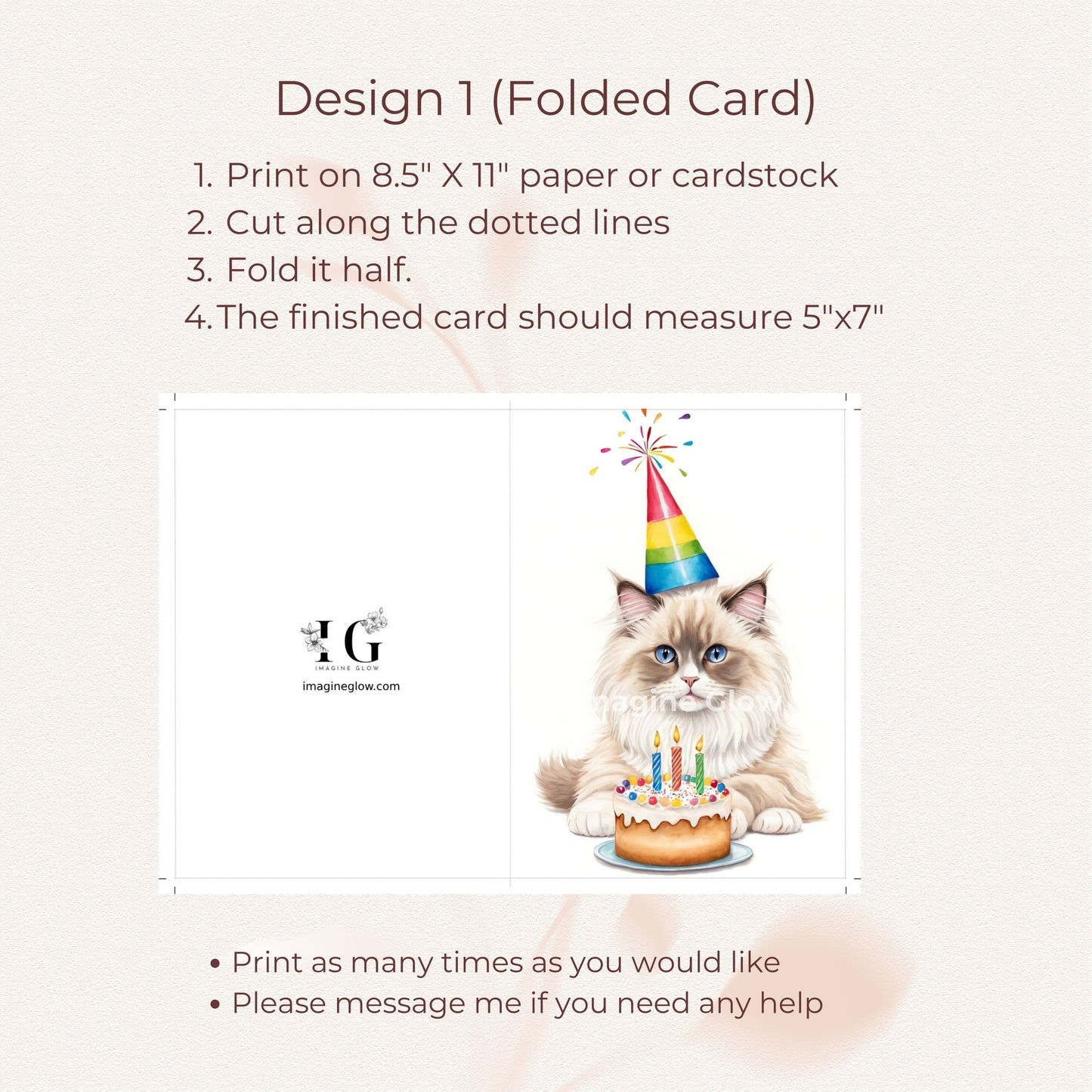 Adorable cat-themed birthday card featuring a Ragdoll cat