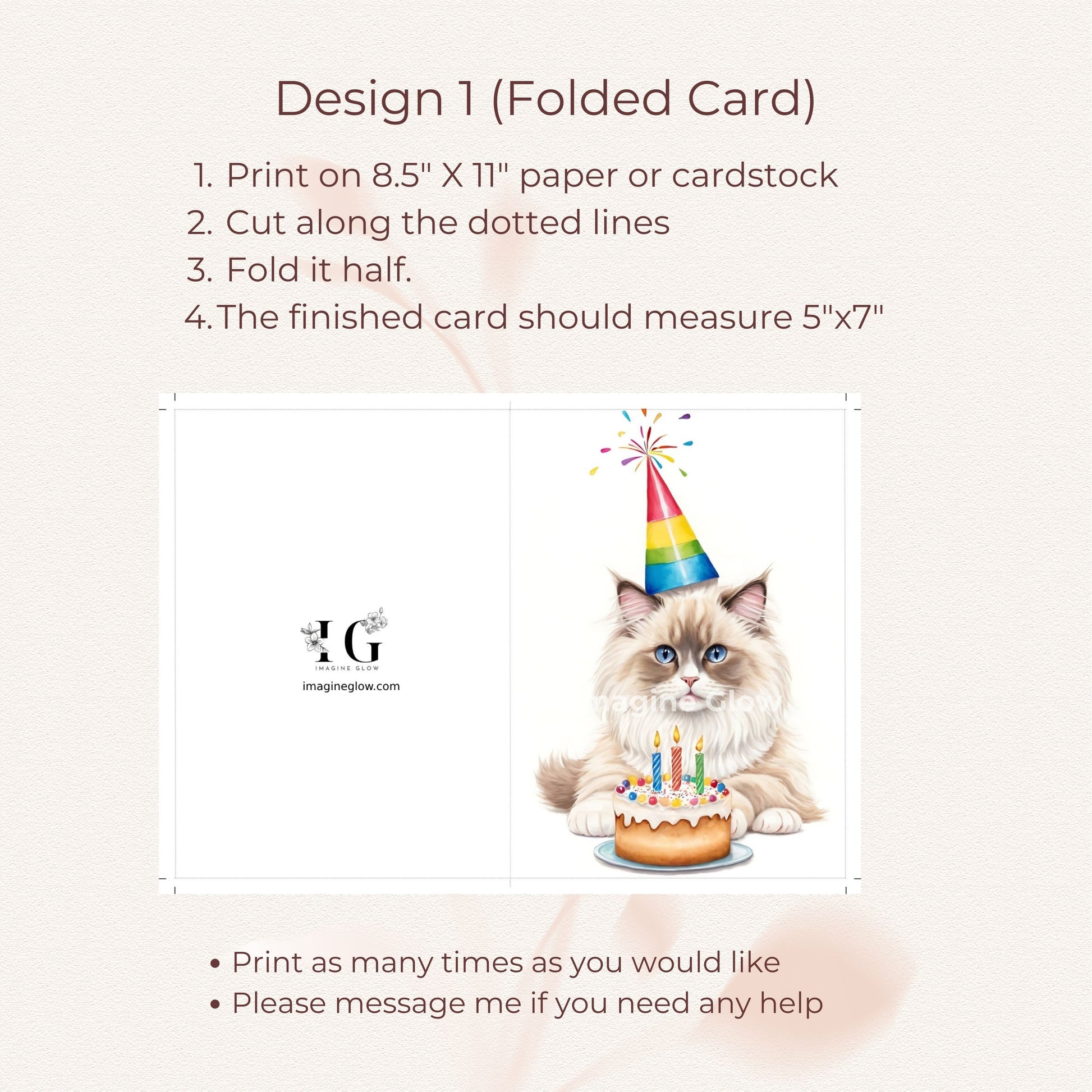 Adorable cat-themed birthday card featuring a Ragdoll cat